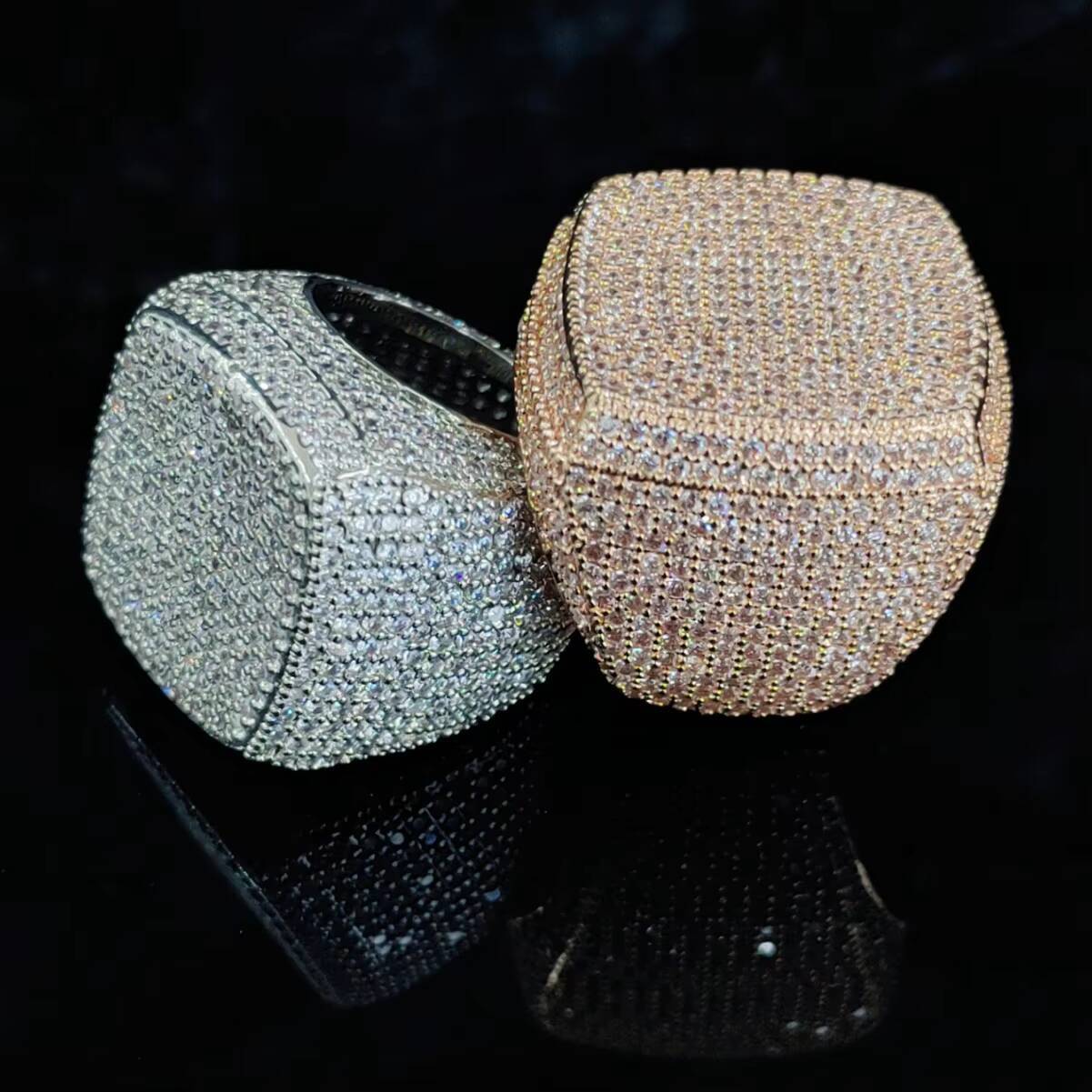 Hip Hop Large Square Ring Fashionable Personality Trendy Full Diamond Copper Inlaid