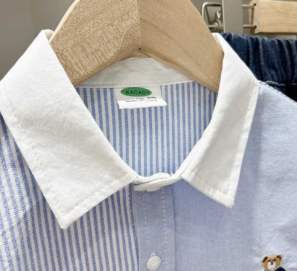 2025 Autumn Boys Striped Blouse Shirt Long Sleeve Embroidery Bear Casual Top for Kids 4-14 Years New Cool Cotton Blend 100-150 X250806