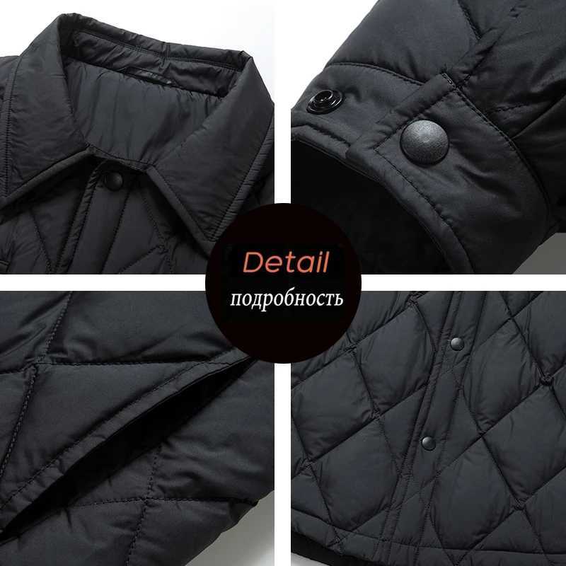 Winter Men Casual Lapel Windproof Duck Down Parka Jacket Coat Men Diamond Plaid Pocket Button Parka Male Overcoat Outerwear Parka W250806