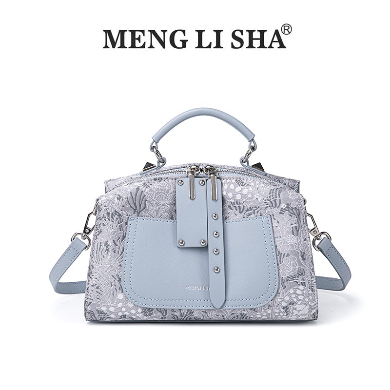 MENG LI SHA 2025 New Classic Monogram Retro Handheld Boston Pillow Bag for Women - Commuting Stylish Simple Shoulder and Crossbody Bag