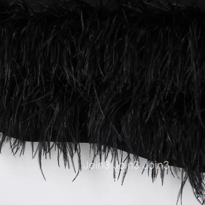 TRAF Elegant Mini Dresses Womens Feather Sleeveless Short Dresses Fashion Casual Party Evening Black Dress Vestidos