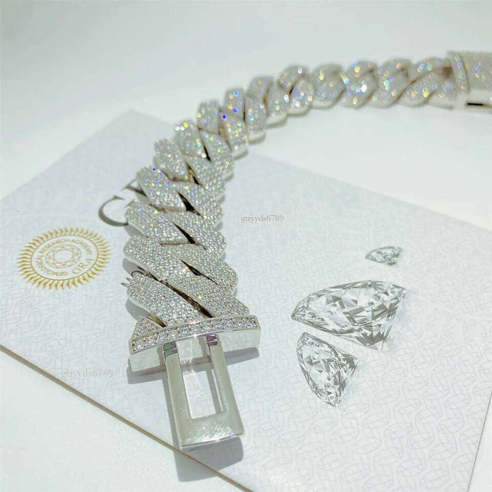 Custom Pass Dia Tester Moissanite Hip Hop Jewelry Cuban Link Chain Iced Out 26mm 4 Row Sier Bracelet