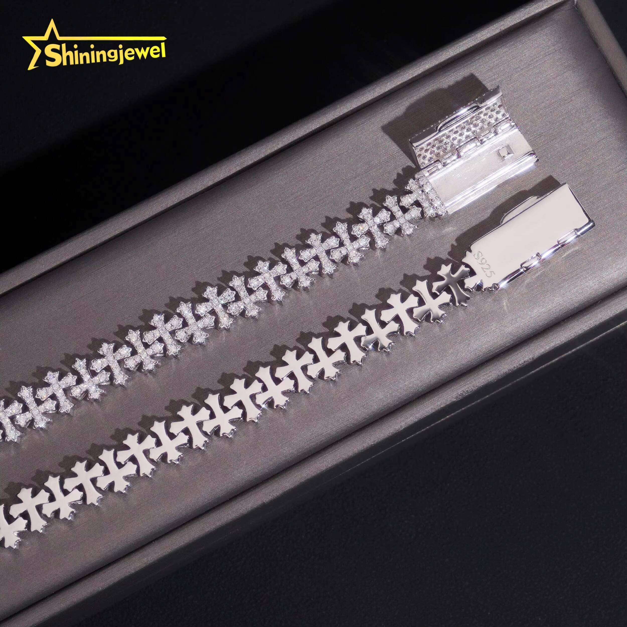 Iced Out Moissanite Cross Bracelets in 925 Silver Micro Pave Diamond Cut Design Unique Custom for Couple