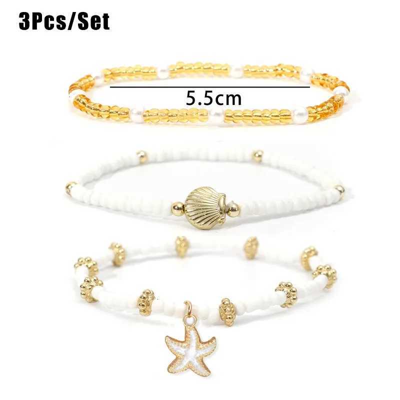 3pcs Bohemian Multilayer Ocean Style Starfish Shell Beads Anklet Summer s for Women Jewelry for Beach Vacation Festival Y250805