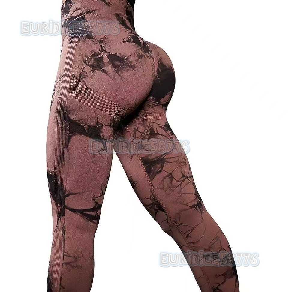 High Waisted Tie Dyed Hip Lifting Quick Drying Fitness Pants for Running Breathable Peaches Hip Lifting Compression Training 9-inch Yoga Pants H250806