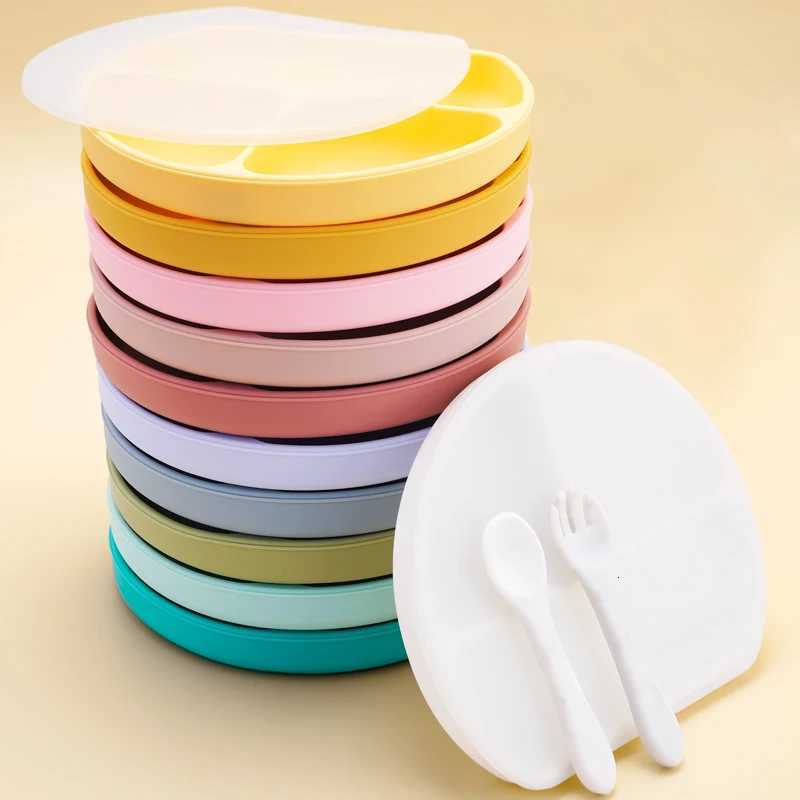 Fashion Baby Silicone Plate Kids Bowl Plates Keep Fresh With Lid Divided Dinner Plate Waterproof and Heat Insulation Kids Tableware X250806