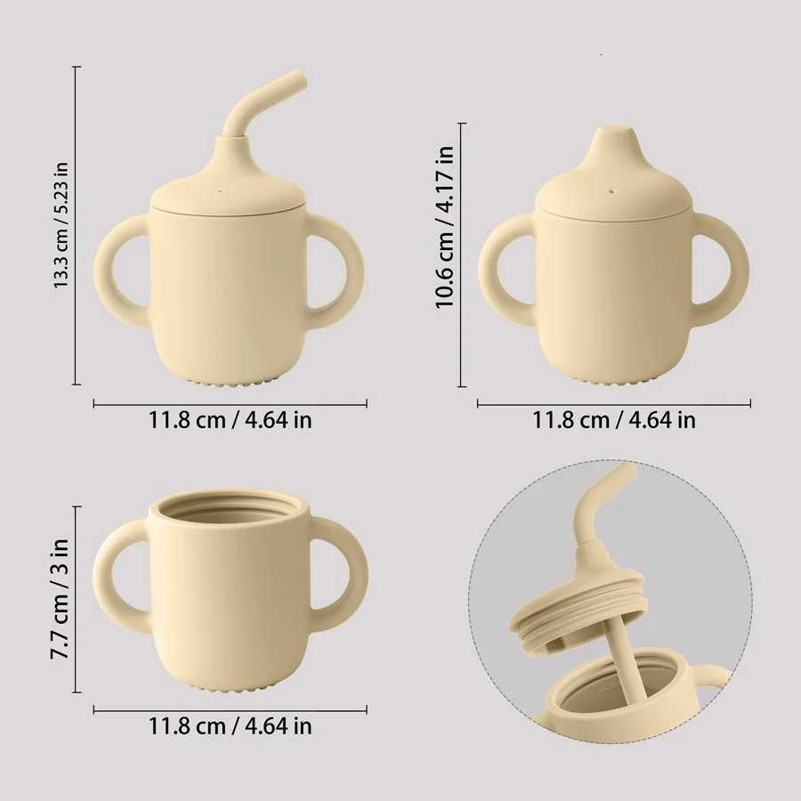 1PC Silicone Baby Cups Sippy Cup Double Lid Water Bottle Kids Portable Baby Tableware Learning Feeding Baby Item BPA Free X250806