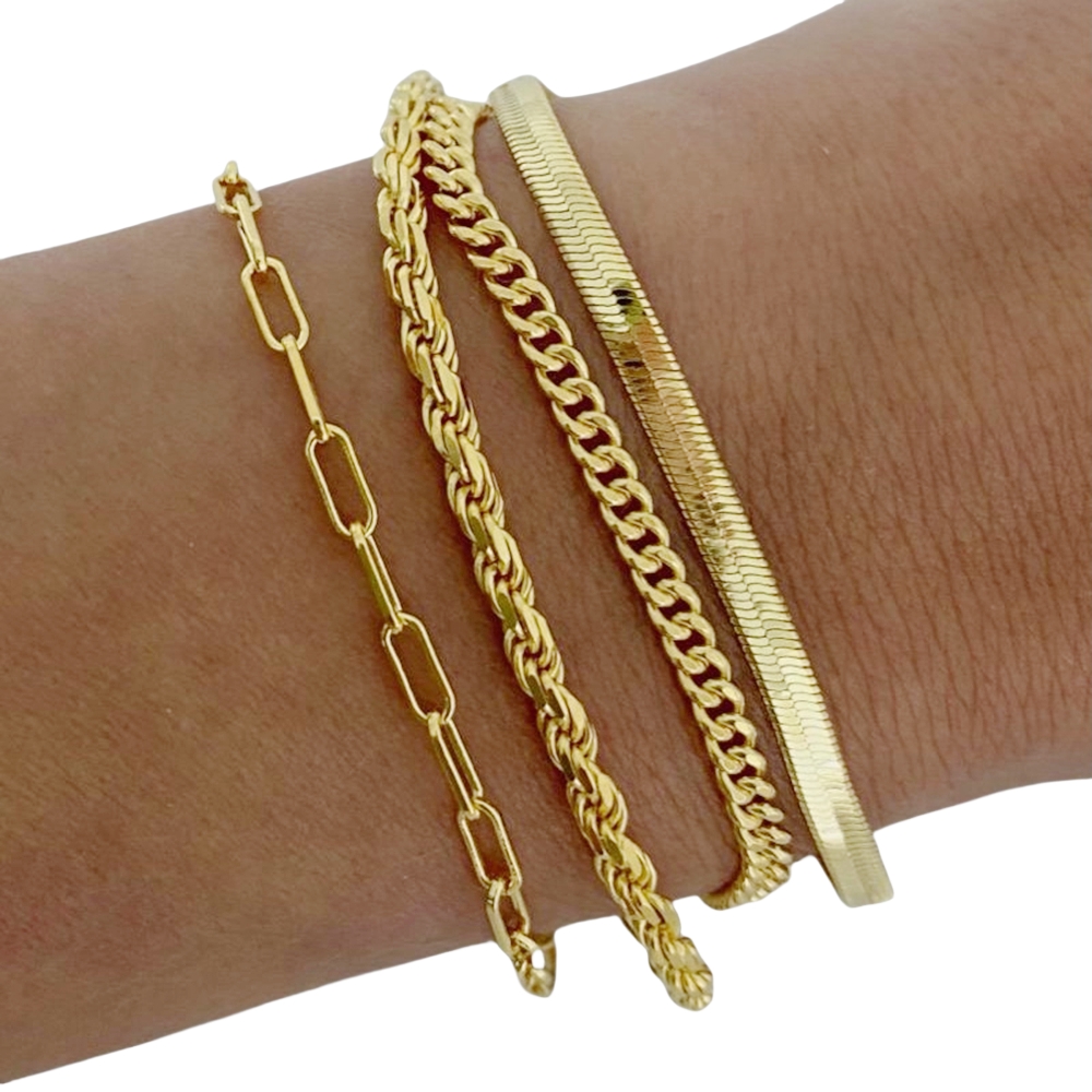 Gold Bracelets Set for Women 14K Real Gold Waterproof Thin Dainty Stackable Cuban Link Chain Fashion Jewelry Gifts wholesales drop ship
