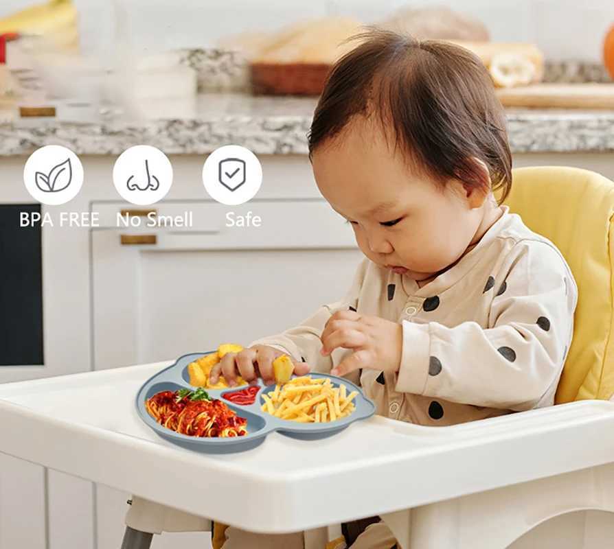2023 New Silicone Baby Sucker Dining Plate Solid Cute Cartoon Children Dishes Suction Toddler Training Tableware Kid Feeding Bowl X250806