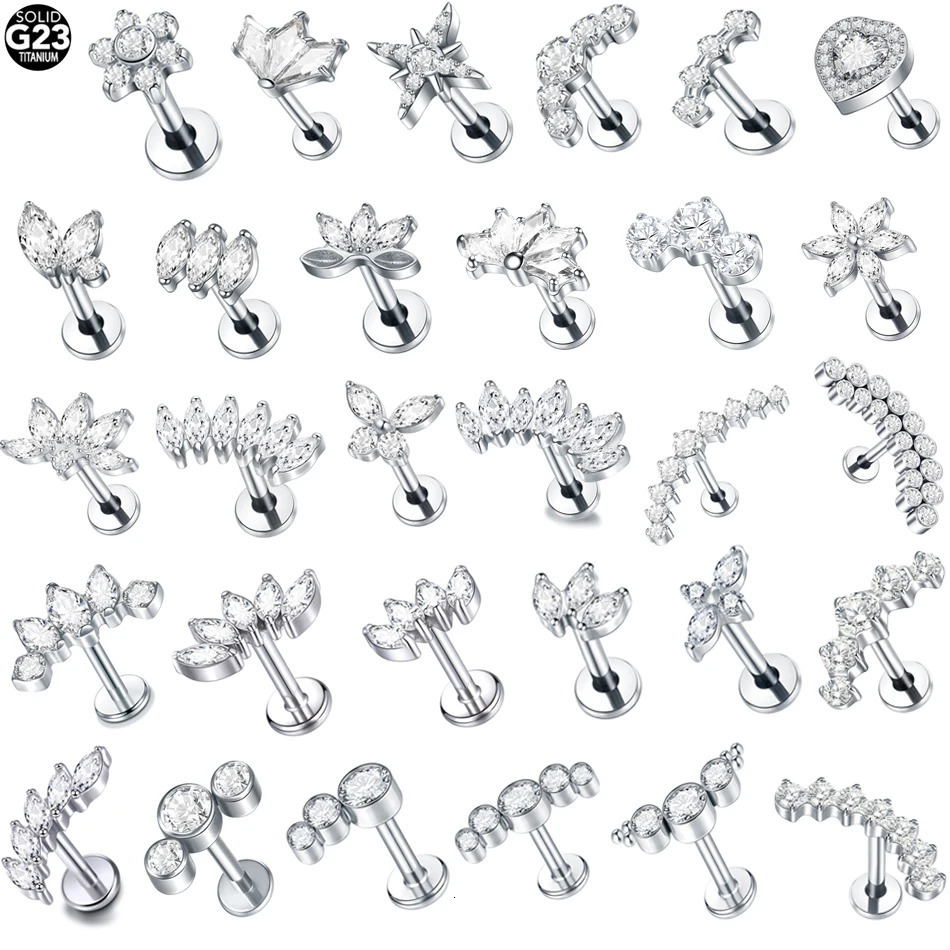 1Pc G23 Labret Ear Tragus Earring Stud Internally Threaded Zircon Lip Rings Cartilage Helix Piercing Body Jewelry 16G 250805
