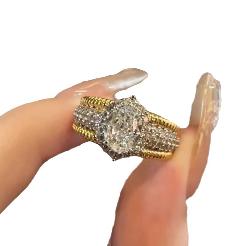 Hui Zhi Wing Jewelry New S Silver Plated Gold 6*8 Oval Gold-Plated Wealth-Enhancing High-End Fashion Ring for Women