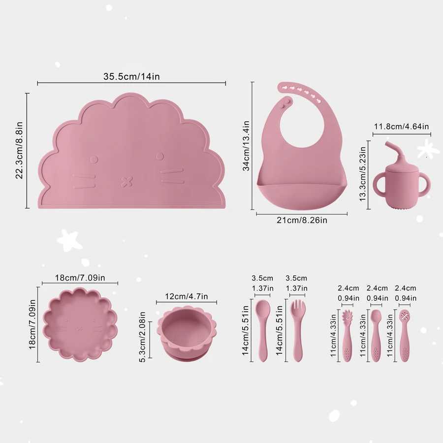 Color Kids Silicone Baby Feeding Set Cartoon Lion Shape Dishes Plate Sucker Spoon Fork Portable Bib Cup Placemat Baby Dinner Set X250806