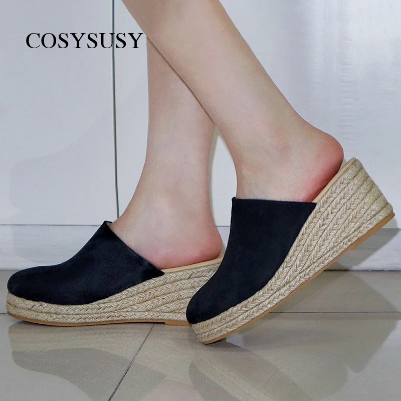 Cosysusy Women Fashion Fabric Wedge Sandals Platform Closed Toe Espadrille Heels Outdoor 250731