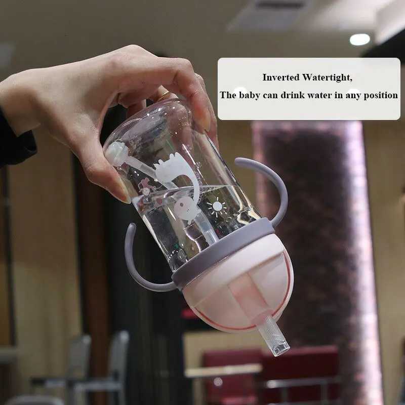 350ml Kids Drinking Cup Feeding Bottle With Straw Gravity Ball Wide Caliber Bottle X250806