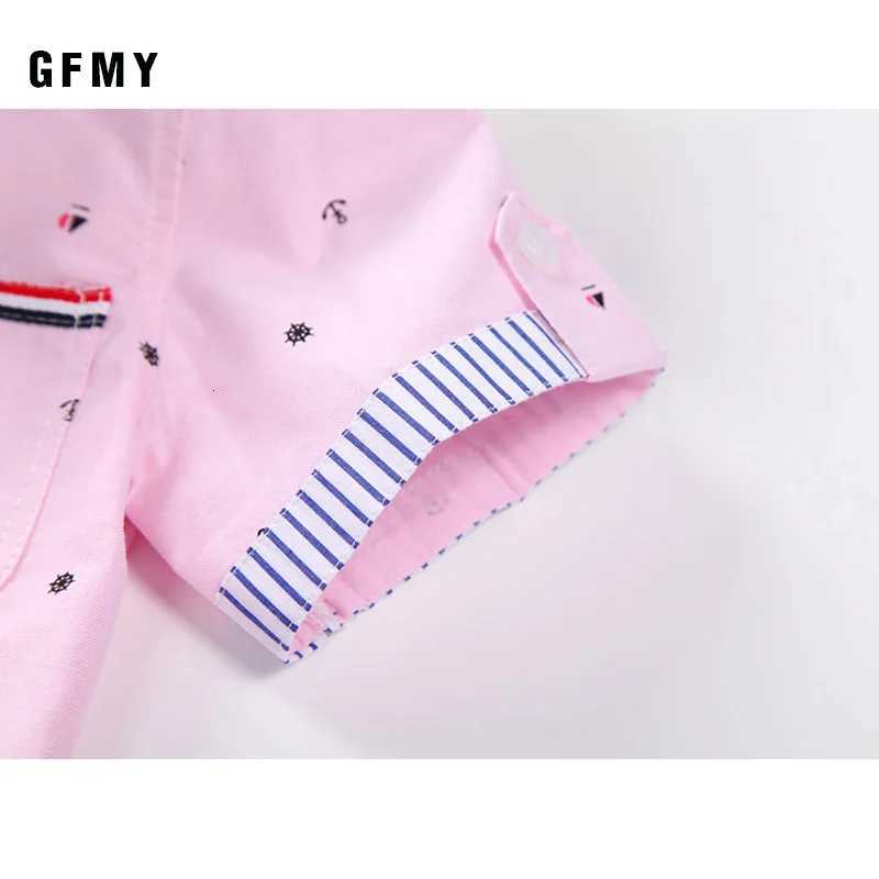 GFMY Hot Sale Children Shirts Blouse Casual Solid Cotton Short-sleeved Boys Shirts For 2-14 Years Ribbon Decoration Baby Shirts X250806