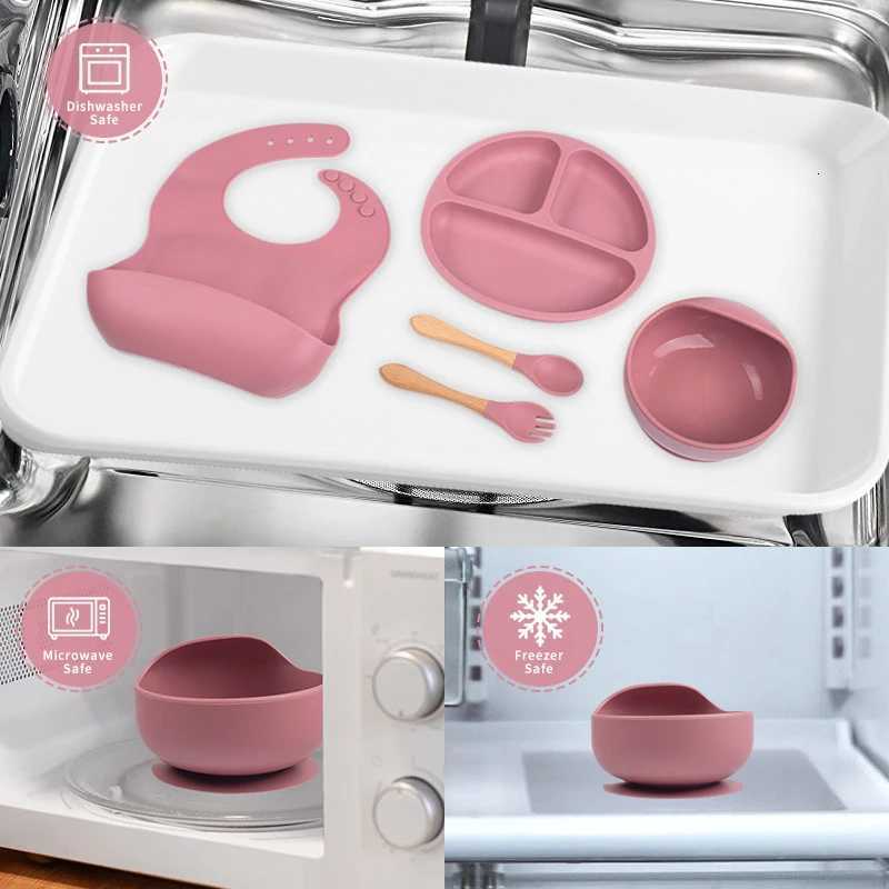 5/8-Piece Silicone Baby Tableware Set with Suction Cups Forks Spoons Bibs Straws Cups for Mother and Baby Supplies X250806