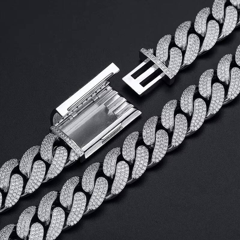 Hot Selling Men Hip Hop Jewelry Bling 15mm Sterling Silver VVS Moissanite Iced Out Cuban Link Chain Necklace With Certificate