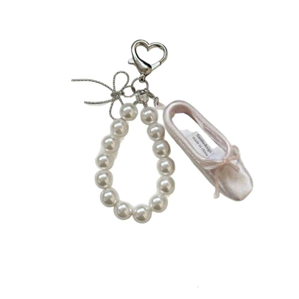 Bag Charms Mini Ballet Pearl Keychain - Elegant Pink Dance Shoe Bag Charm, Korean Style Phone Strap for Girls (18g)
