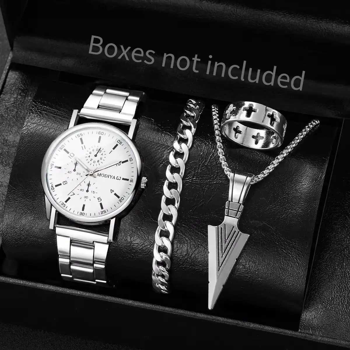 4PCS/Set Fashion Men Busin es Casual Quartz Wrist Jewelry Set for Men Clock Reloj HombreWithout Box W250806