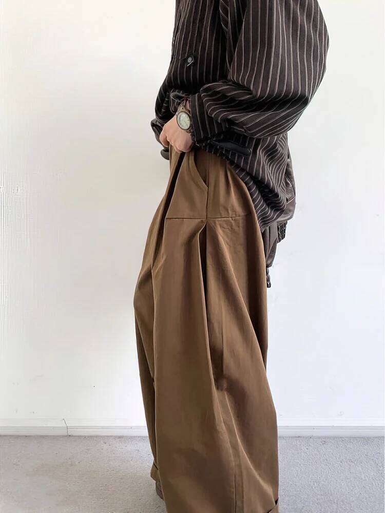 Y2k Vintage Brown Baggy Cargo Men Koraen Haruku Suit Pants Office Casual Trousers Male Wide leg Work New