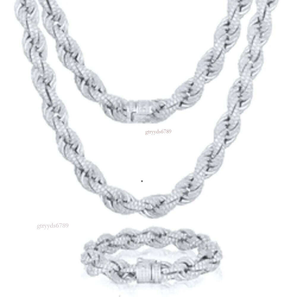 Pass Dia Tester 8mm-14mm Full VVS Moissanite Iced Out Rope Chain Sterling Sier Men Hip Hop Jewelry Twisted Necklace