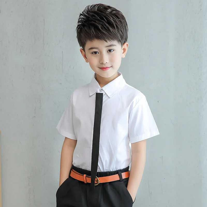 Teenage Boys White Shirt Summer 2022 Cotton Bow Design Boys Shirt Short Sleeve Big Boy Button Down Shirts Children Tie Blouse. X250806