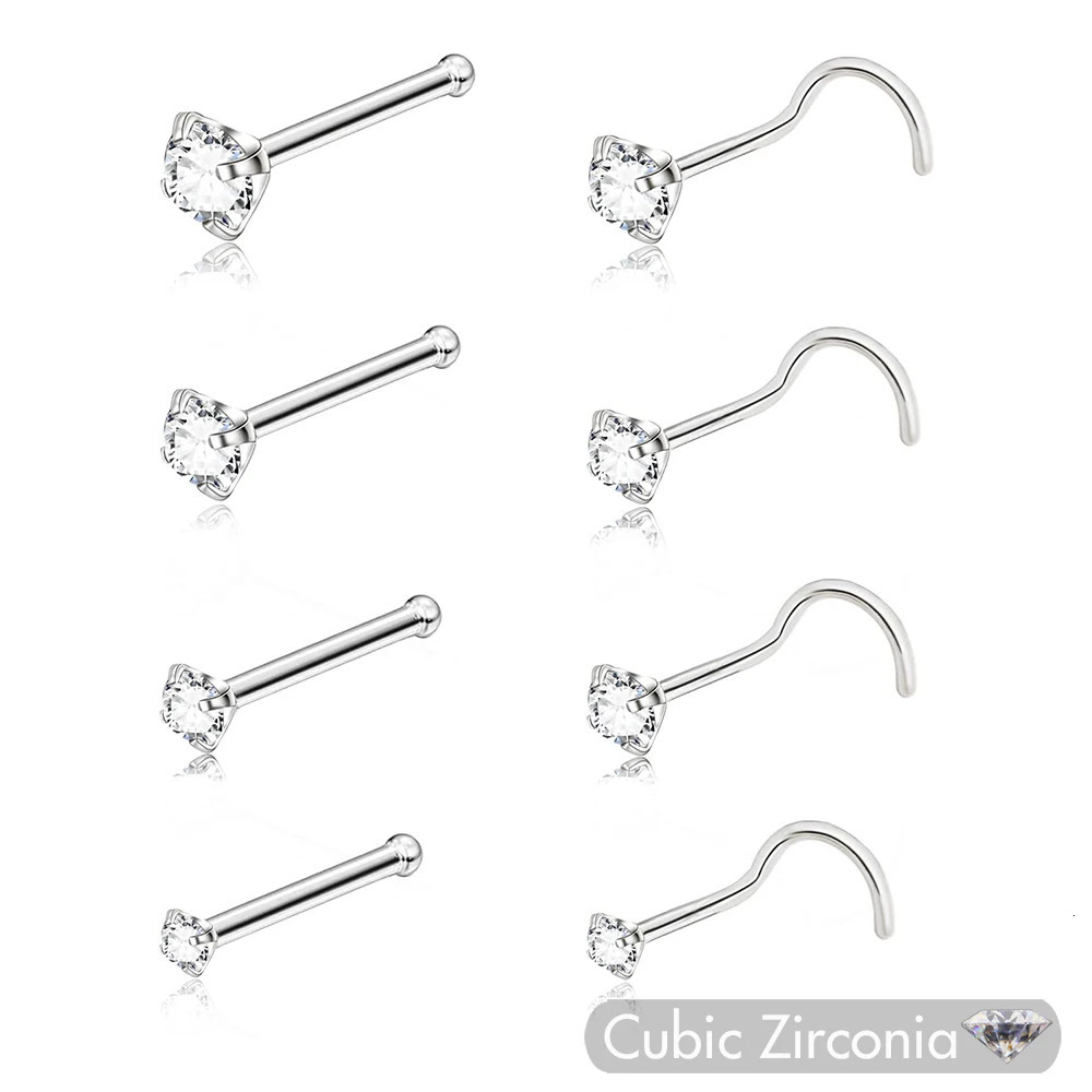 5Pcs Stainless Steel Nose Ring Stud for Women Girl Nostril Piercings Rings Crystal Body Piering Jewelry 1.5 2.0 2.5 3.0mm 20g 250805