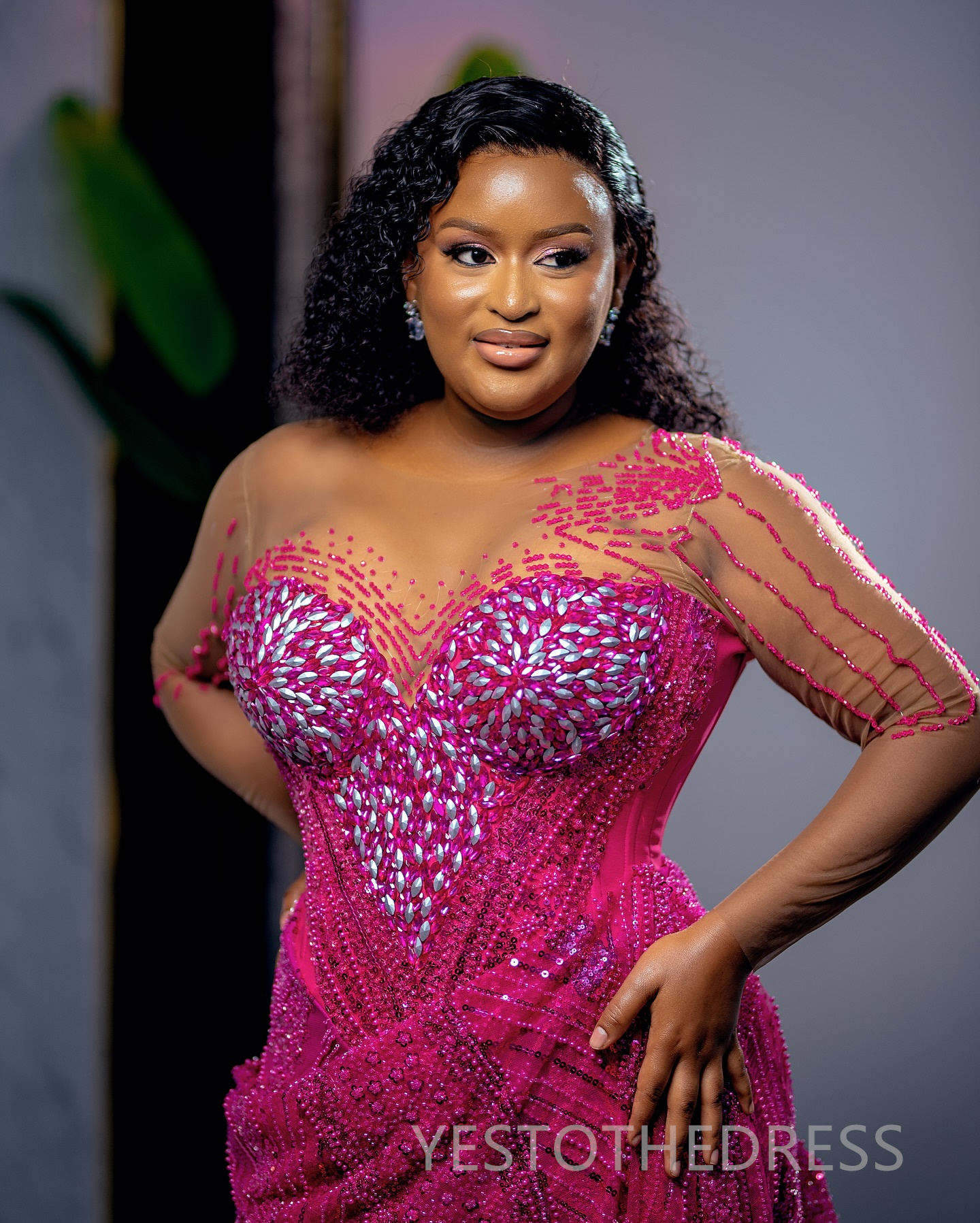 2025 Plus Size Fuchsia Prom Dress Evening Dresses Formal Gowns Long Sleeves Gorgeous Sheer Neck Beaded Lace Pearls Birthday Dress Second Reception Gow