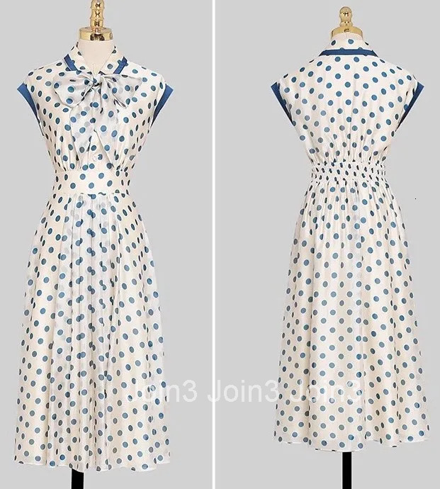 Fashion Temperament Dresses For Women Polka Dot Print Short Sleeve Summer Bowknot Slim A-Line Knee Length Party Dress Vestidos