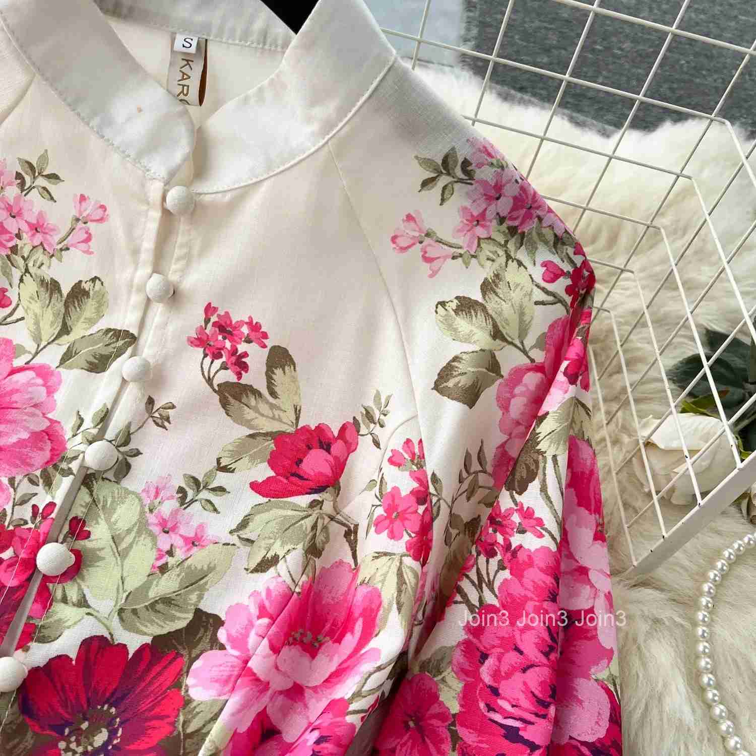 Elegant Gorgeous Floral Bohemian Dress Spring Women Stand Long Lantern Sleeve Floral Print Belt Linen Long Vestidos Clothes 6235