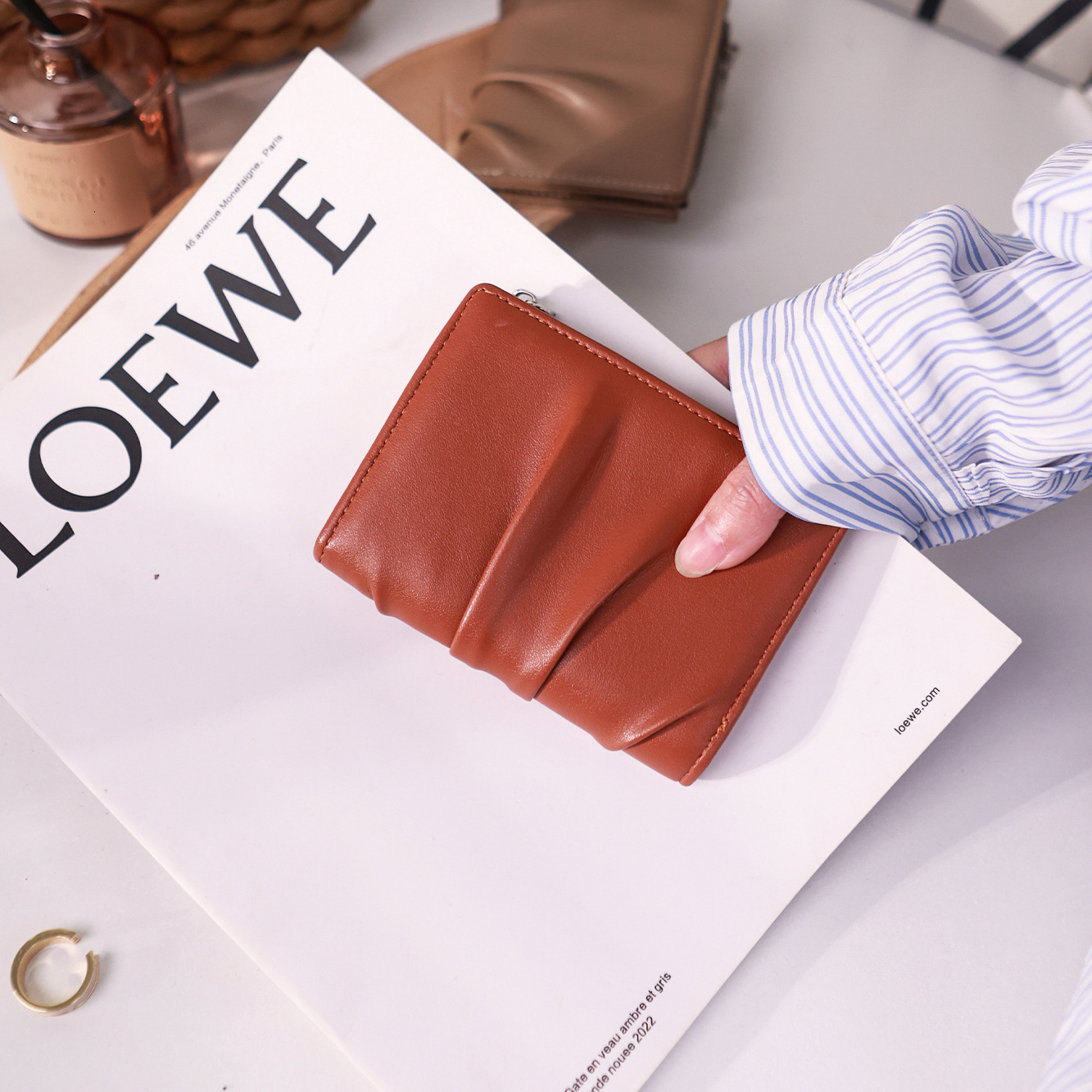 New Wallet Short Korean Style Pleated Design Women's Solid Color Simple Multi-Card Slot Coin Card Holder for Women