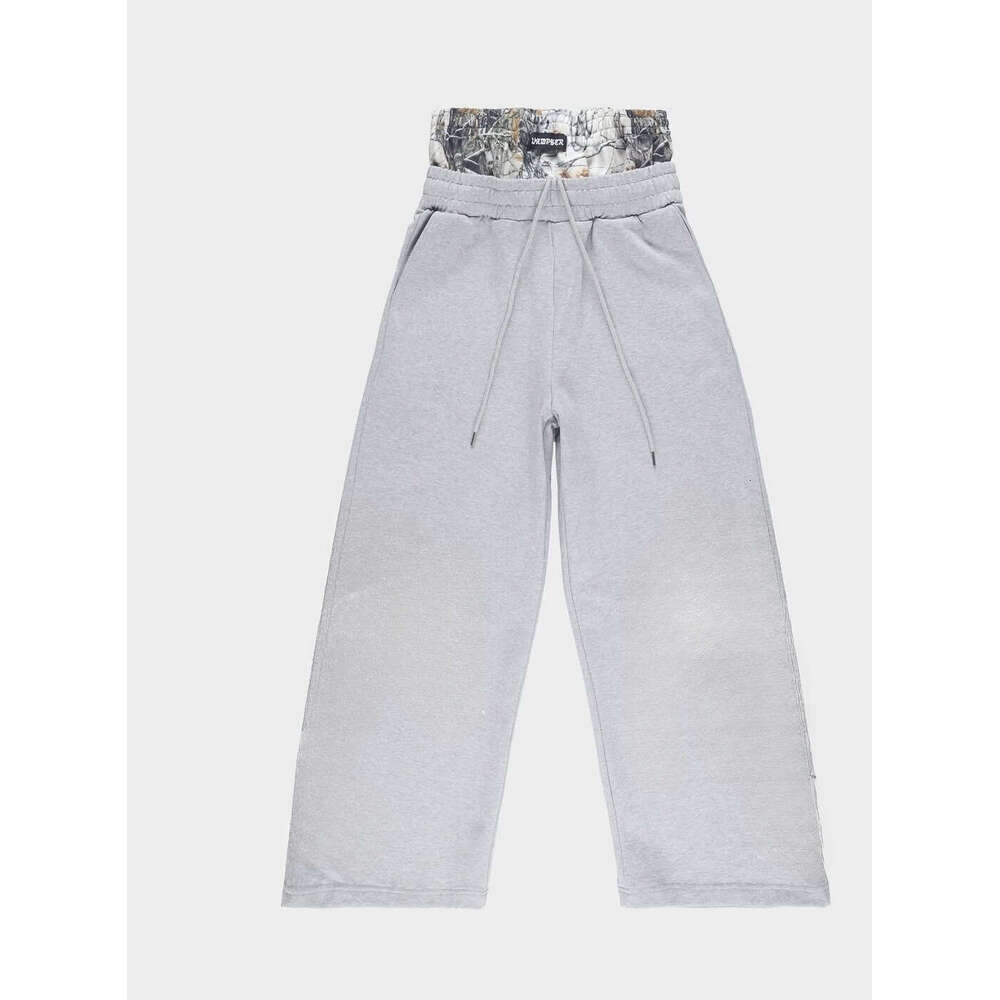 Fake Two-Piece Double Waistband Sweatpants Unisex Trendy Brand Hip-Hop Loose Casual Long Pants