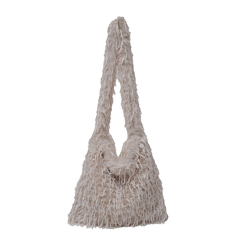 Large Capacity Womens Shoulder Bag with Soft Faux Fur Trim - Perfect for Everyday Use