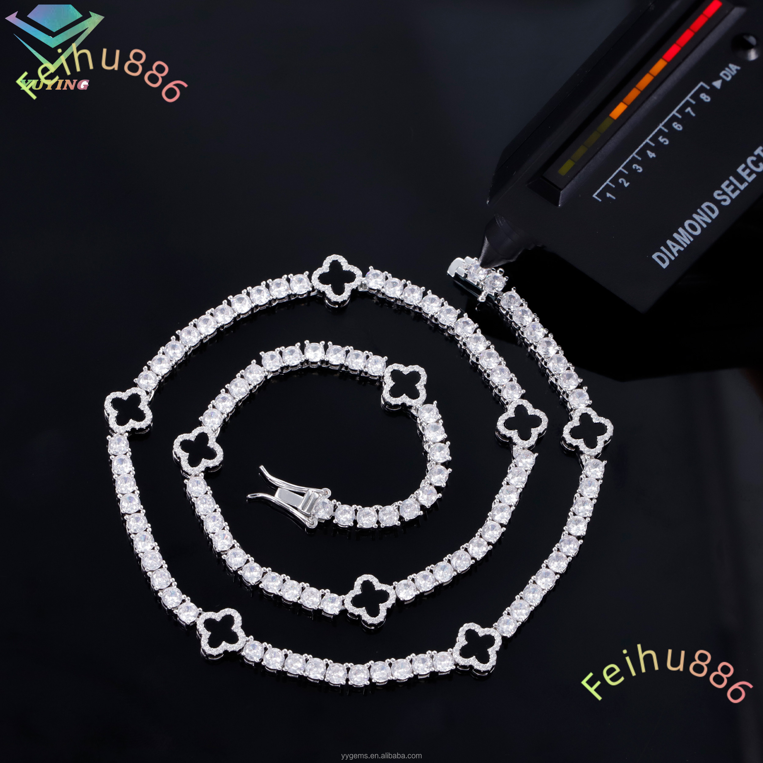 Hot Sale Clover Tennis Chain Wide 925 Sterling Silver Chain for Men Women VVS Moissanite Clover Tennis Link Chain