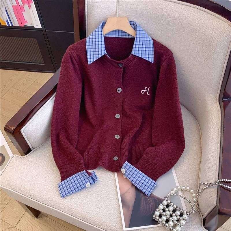 Women's Clothing Thirteen Lines Two Piece Polo Collar ing Long Sleeved Knitted Sweater Female Loose Short Cardigan Trend