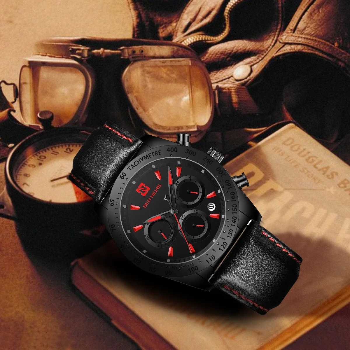 40mm Men Sports Quartz Leather Strap Wrist install Quartz ment Luxury 30M Diving Men Wrist W250806