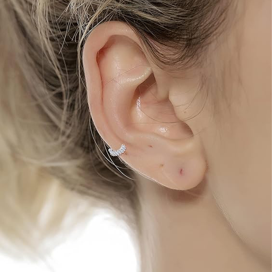 10Pcs Nose Ring Hoop Paved Flower Leaf Feather CZ Cartilage Earrings Nose Piercing Jewelry for Women Men Silver Tone 20G