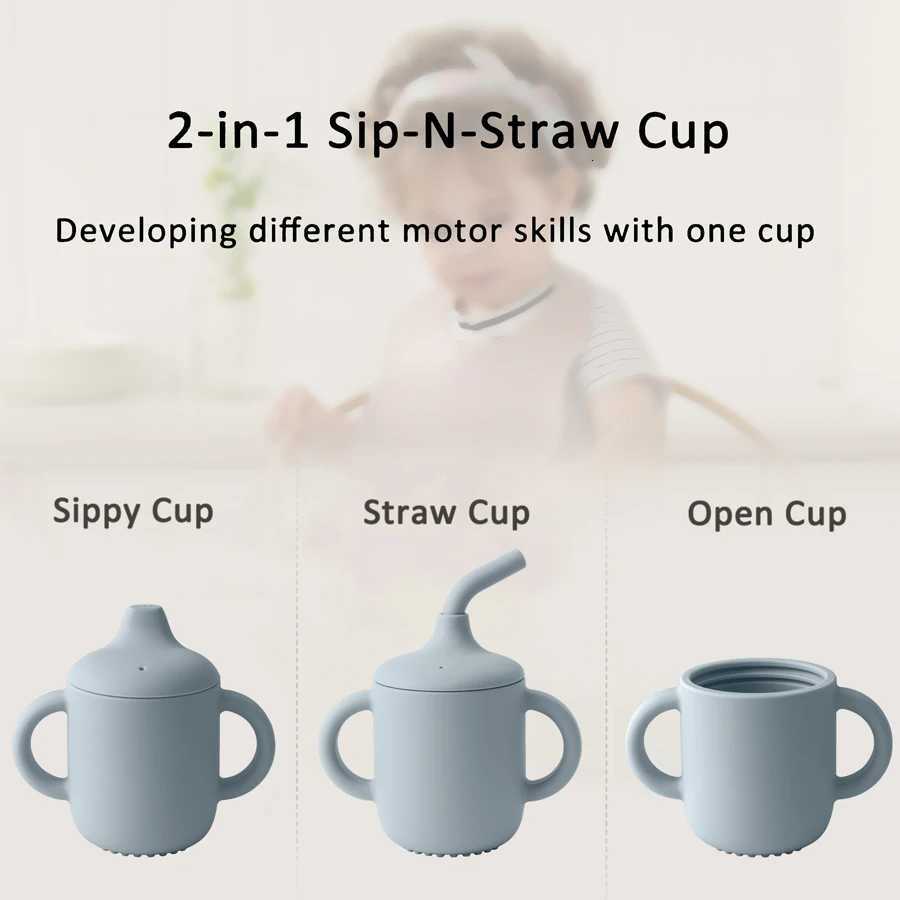 1PCS Color Kids Silicone Straw Cup With Two Lids BPA Free Leakproof Portable Snack Container Drinking Cup Feeding Essentials X250806