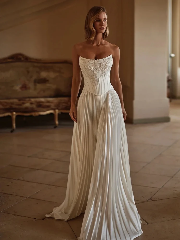 Elegant Prom Dress Mermaid Evening Dress Sleeveless Strapless Princess 3D Appliques Satin Prom Gowns Plus Size Customized vestido de novia