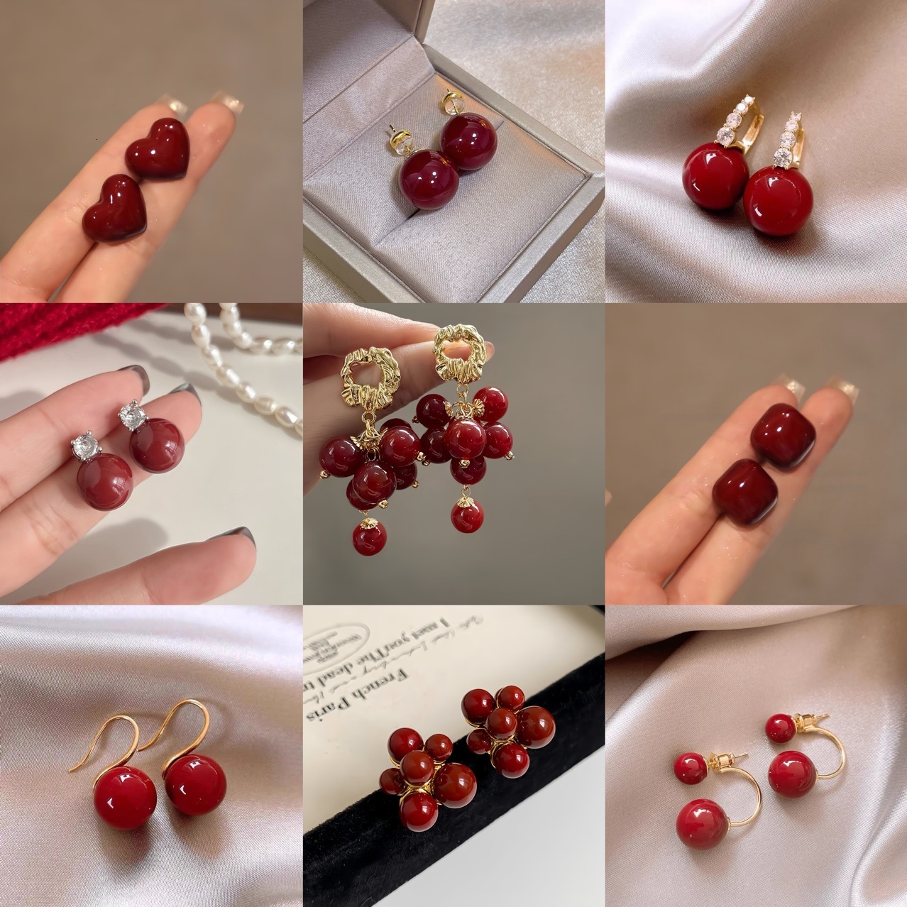 Free Shipping Designer Luxury Jewelry New Women's Red Pearl Earrings Elegant High-end Vintage Earrings Fashion Noble Ear Accessories