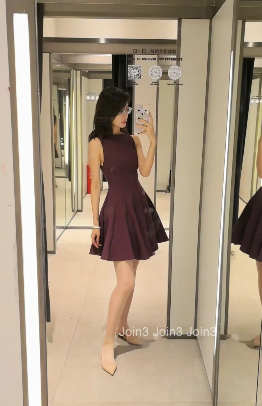 ETJAutumn/Winter New TRAF womens elegant sexy wide swing waist sleeveless boat neck short dress Little black dress 3067230