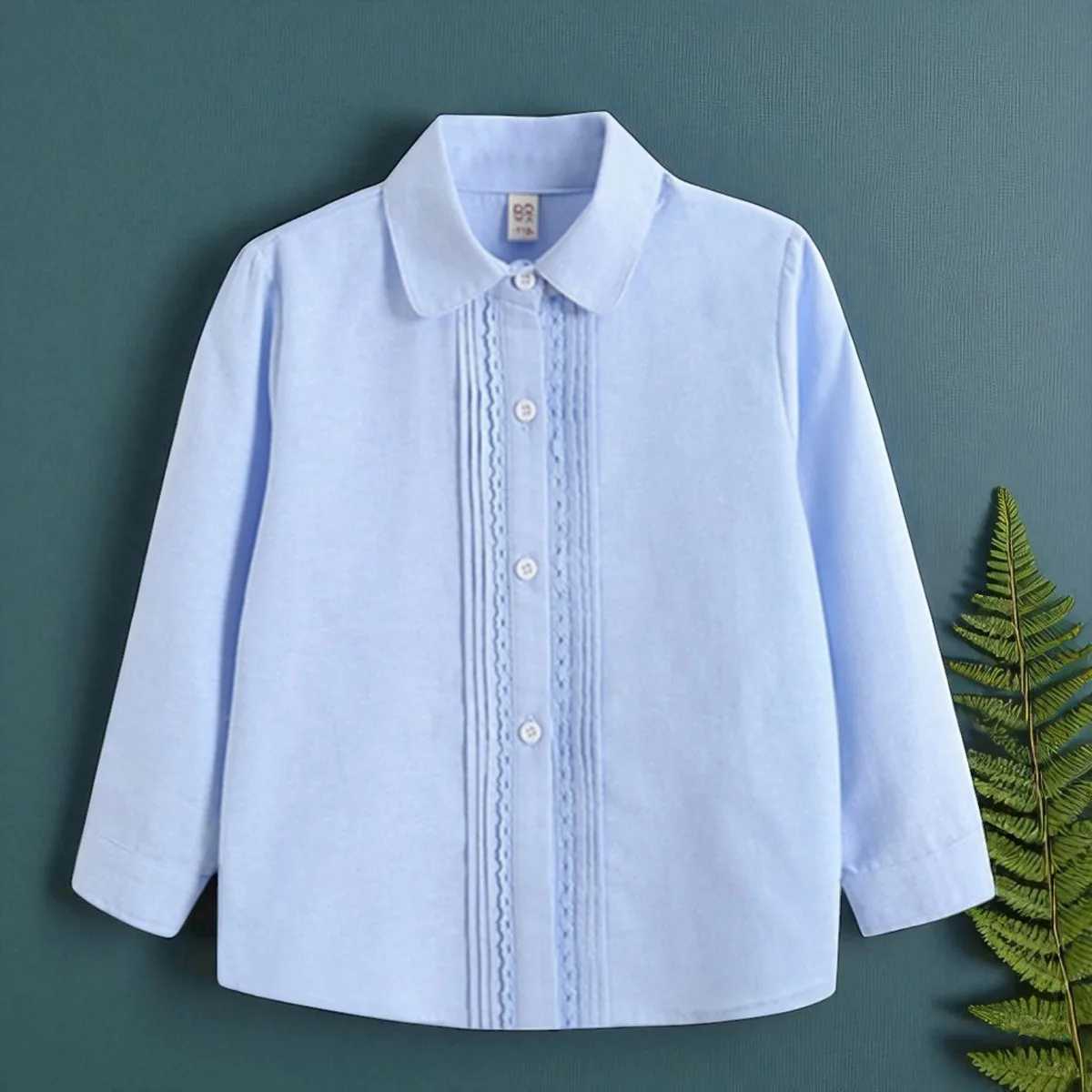 Girls Blue Shirts Long Sleeve Blouse Boys Tops Kids Costumes Children Clothing Back to School Uniform Blouse 6 8 10 12 13 Years X250806