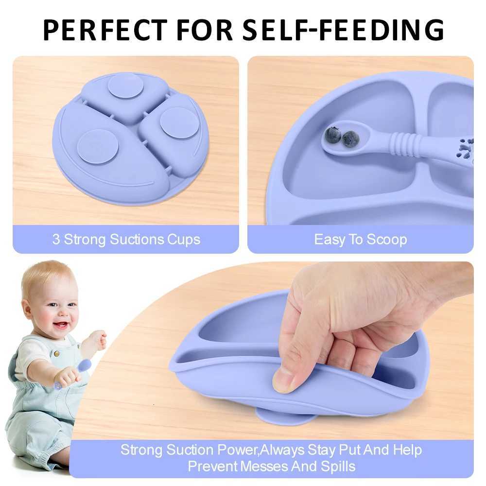 3Pcs Silicone Baby Sucker Silicone Dining Plate Rice Spoon Set Tableware Childrens Divided Dinner Plate X250806