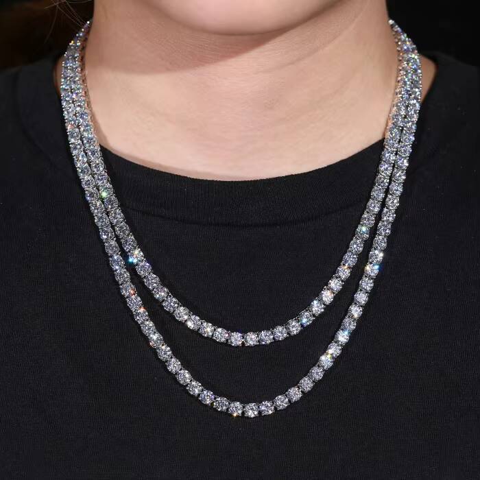 4mm Moissanite CZ Tennis Chain Necklace Unisex Luxurious Sparkle Passes Diamond Test