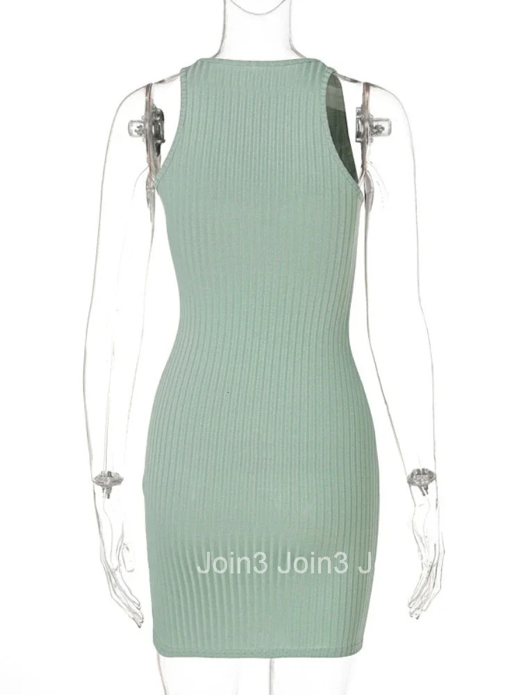 Sexy Zipper Deep V Neck Rib Knitting Bodycon Dress Women Sleeveless Solid Color Skinny Mini Dress Elegant Club Party Vestidos