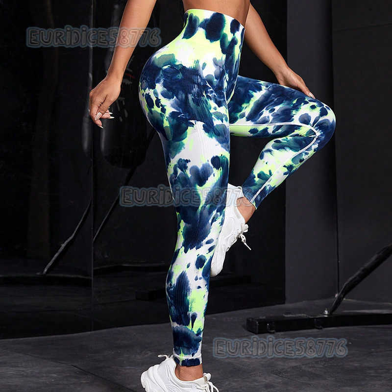 Seamless Tie-dye High-waist Tight Yoga Pants Peach Hip Training Yoga Pants Sports Running Fitness Pants for Women H250806