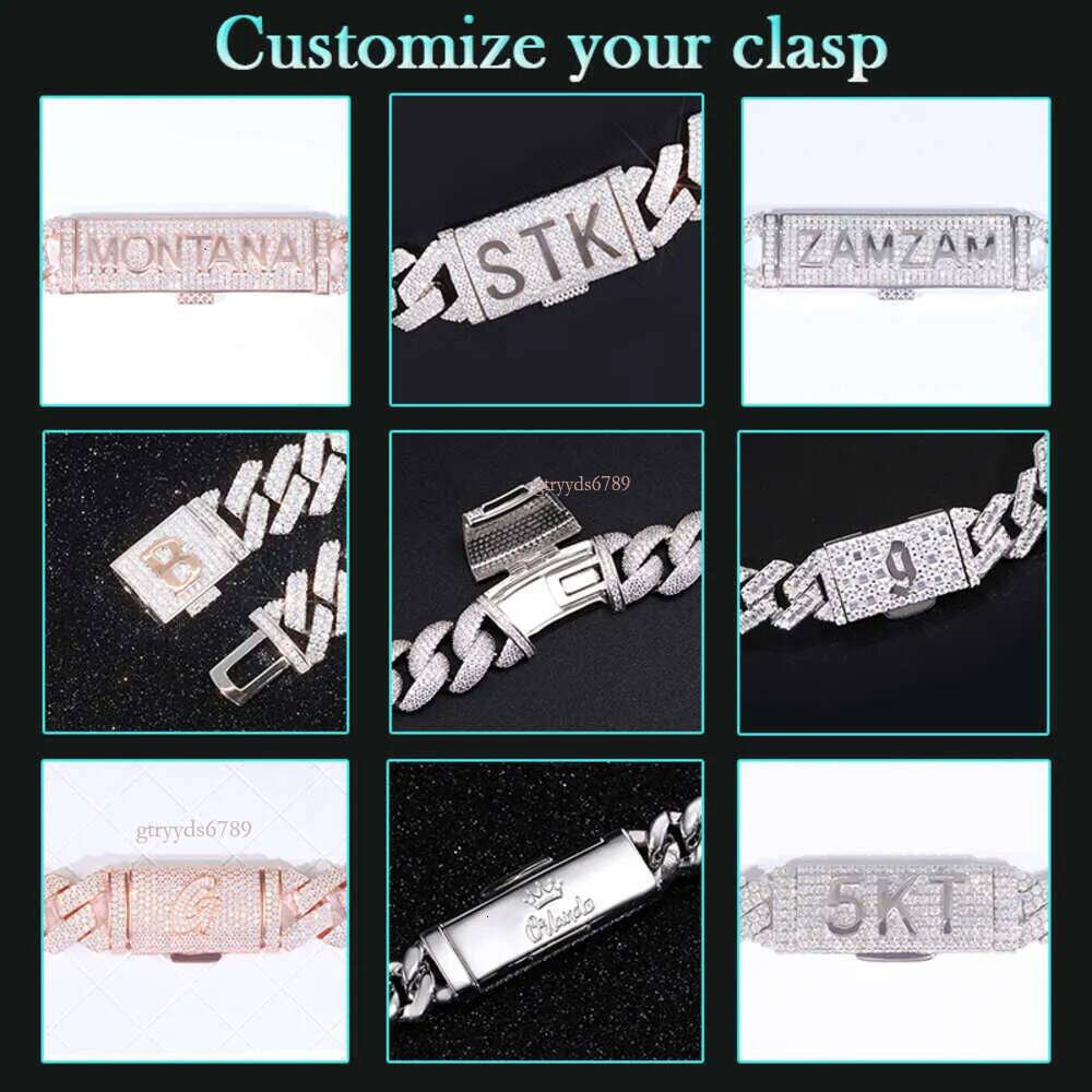 fashion gra moissanite dia 10mm-12mm wide 2rows solid sier cuban link chain for rapper hip hop necklace bracelet gift accessories