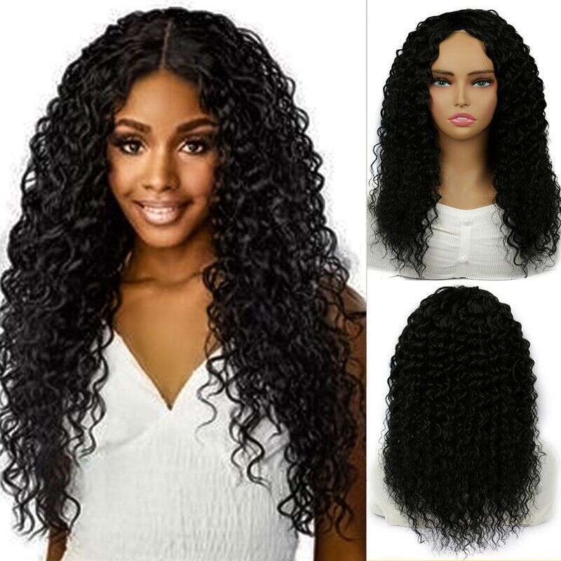 Women's Long Curly Hair Synthetic Fiber Black Human Hair Full Head Cover Daily Wear