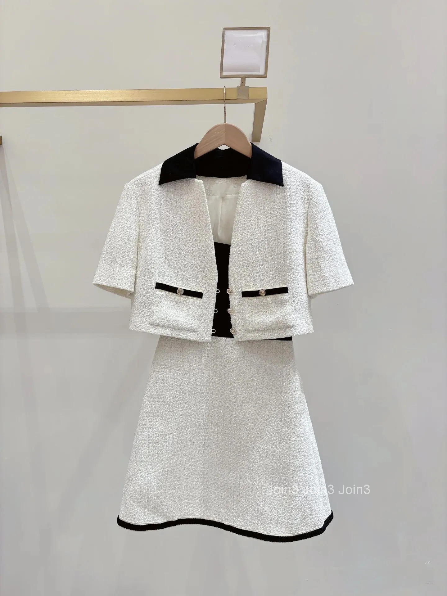 Tweed Womens Fake Two Piece A-Line Dress+ Single Braested Cardigan + Pleated Mini Skirt Ladies Autumn New