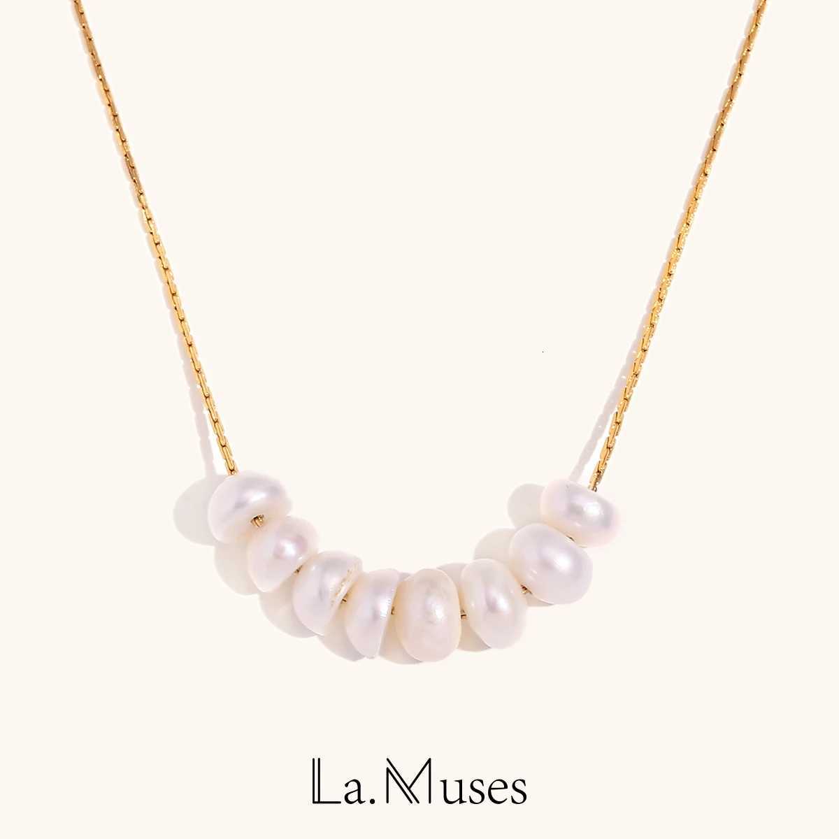 La.Muses Natural Pearl Beads Chic Elegant Exquisite Necklace Thin Chain Stainless Steel Minimalist Charm Necklace Jewelry for Women Y250805